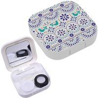 Portable Contact Lens Case Box Travel Kit Mirror + Bottle + Tweezers Container Holder [ Mexican Folk ]