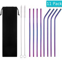 11 Pack Stainless Steel Drinking Straws, Coloured Metal Drinking Straws with 2 Free Cleaning Brush Included and Straight Straws (Magic Color)