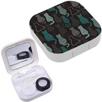 Portable Contact Lens Case Box Travel Kit Mirror + Bottle + Tweezers Container Holder [ Colorful Cat ]