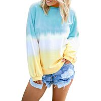 Milamy Women Pullover Sweatshirts Casual O Neck Long Sleeve Tops Patchwork T-Shirt Plus Size Loose Gradient Blouse S-5XL Light Blue