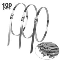 ATPWONZ 100pcs 11.8" Heavy Duty 304 Stainless Steel Cable Tie, Metal Zip Ties Exhaust Wrap Coated Locking Cable