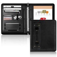 Zippered Portfolio 3 Ring Padfolio Binder (1'' Round Ring), Toplive Business Portfolio Folder Document Organizer for Interview, Conference and Presentation, Black