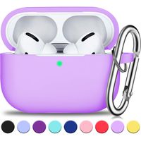 R-fun AirPods Pro Case Cover with Silver Keychain, Full Protective Silicone AirPods Accessories Skin Cover for Women Men Girl with Apple 2019 Latest AirPods Pro Case, Front LED Visible-Lavender