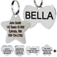 GoTags Stainless Steel Pet ID Tags, Personalized Dog Tags and Cat Tags, up to 8 Lines of Custom Text Engraved on Both Sides, in Bone, Round, Heart, Bow Tie, Flower, Star and More (Star, Small)