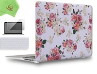 UESWILL 3in1 Rubberized Unique Pattern Solid Hard Shell Case Cover for MacBook Air 11 inch + Keyboard Cover and Screen Protector + Microfibre Cleaning Cloth,Flower