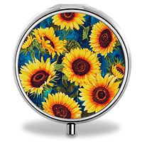 IMLONE Pill Organizer, Customized Sunflower Pill Boxes with 3 Components and Mirror for Travelling and Daily Needs
