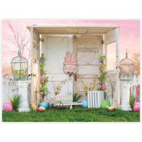 Allenjoy 8x6ft Fabric Happy Easter Theme Pink Sky Backdrop Supplies for Photography Home Mini Session Colorful Eggs Decorations Studio Newborn Kids Cake Smash Portrait Pictures Photoshoot Props Favors