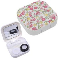 Portable Contact Lens Case Box Travel Kit Mirror + Bottle + Tweezers Container Holder [ Vintage Small Flowers ]