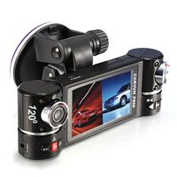 Feccoe 2.7'' 16:9 HD Car Dual Dash Camera Vehicle DVR On-Dash Video Display Dual Lens Rotate by 180° Two Lens Video Recorder F600 Support Night Shoot Mode USB/TV TF Card 32G