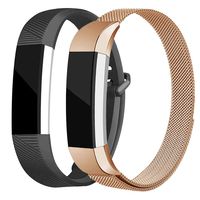 AKALE Replacement Bands Compatible for Fitbit Alta/Alta HR, Stainless Steel Metal Strap and Extra Silicone Replacement Bands (Rose Gold + Black Small)