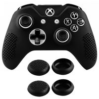 eXtremeRate Soft Anti-Slip Silicone Controller Cover Skins Thumb Grips Caps Protective Case for Microsoft Xbox One X & One S Controller Black