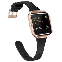 Amcute Compatibe for Fitbit Blaze Band Slim Narrow Thin Silicone Replacement Wristband with Metal Frame for Fitbit Blaze Bands Women Men Small Large (Black&Rose Gold, Large)