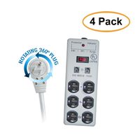 ACL 6 Feet Power Cable with 6 Outlet Surge Protector, Flat Rotating Plug, Metal, Commercial Grade, 1 X3 MOV, EMI & RFI, Modem Protector, Gray, 4 Pack