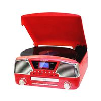 TechPlay ODC35 RD, 3 Spead turntable, programmable MP3 CD player, USB/SD, radio & remote control in Red