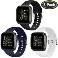 QIBOX Bands Compatible with Fitbit Versa/Versa Lite/SE, Soft Silicone Breathable Replacement Sport Wristband Women Men Accessories for Versa Smartwatch Large Small 3-Pack