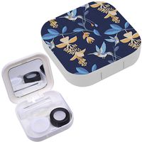 Portable Contact Lens Case Box Travel Kit Mirror + Bottle + Tweezers Container Holder [ Blue Tropical Jungle Flowers ]