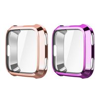 [2-Pack] Fintie Compatible Fitbit Versa Case, Soft TPU Plated Screen Protector Rugged Cover All-Around Protective Bumper Shell for Fitbit Versa Smartwatch, Rose Gold, Purple