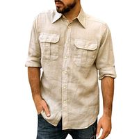Men's Long Sleeve Dress Shirt Regular Fit Casual Button Down Woven Beach Work Shirt with Pocket (M, Khaki)