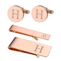 BodyJ4You 4PC Cufflinks Tie Bar Money Clip Button Shirt Personalized Initials Letter H Gift Set