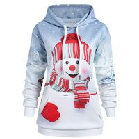Dainzuy Women's Hoodie Sweatshirt Christmas Snowman Print Casual Pocket Drawstring Hoodie Jumper Pullover Tops White