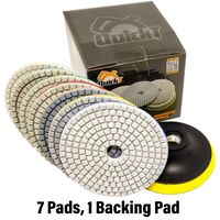 QuickT PPW701E Stone Concrete Marble Quartz Granite 4 Inch Diamond Wet Sanding Polishing Polisher Pads Kit Tools for Wet Grinder Polisher, Includes Countertop Polish DIY Guide & Video