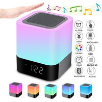 Bluetooth Speaker Night Lights, Alarm Clock Bluetooth Speaker MP3 Player, Touch Control Bedside lamp, Dimmable RGB Multicolor Changing LED Table Lamp for Bedroom, USB Flash Drive/MicroSD/AUX Support
