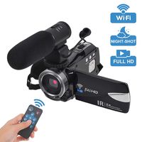 Video Camera, Full HD Camcorder 1080P Digital WiFi Camera 30FPS 3'' LCD Touch Screen 16X Digital Zoom Night Vision Vlogging Camera for Youtobe with External Microphone and Remoter (2 batterie)