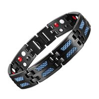 AILSAYA Magnetic Therapy Bracelet Double Strong Magnet Blue&Black Health Link for Arthritis Pain Relief with Remove Tool Mens Titanium Magnetic Bracelet Adjustable in Gift Box