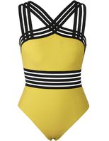 Hilor Women's One Piece Swimwear Front Crossover Swimsuits Hollow Bathing Suits Monokinis Yellow L/US10-12