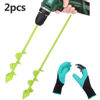 2 Pcs Garden Plant Flower Bulb Auger with 1 Garden Genie Gloves, Seedlings&Bedding Plant Auger for 3/8" Hex Drive Drill , 2 Size