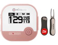 GolfBuddy aim V10 (Rose Gold) Golf Talking GPS with PlayBetter Pitchfix Divot Tool Bundle | ACU via Bluetooth | Voice GPS Rangefinder | Wireless Casting | Simple One-Button Push