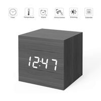 MiCar Digital Alarm Clock, Wood LED Light Mini Modern Cube Desk Alarm Clock Displays Time Date Temperature Kids, Bedroom, Home, Dormitory, Travel (Black)