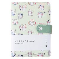 Student Cute Cartoon Cat Pattern Notebook Leather Cover Journal Diary Notepad (Z-Green)