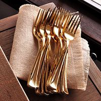 Plastic Gold Forks 25CT. Plastic Gold Silverware That Looks Real. Gold Plastic Cutlery