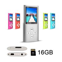 RHDTShop MP3 MP4 Player with a 16 GB Micro SD Card, Support UP to 64GB TF Card, Rechargeable Battery, Portable Digital Music Player/Video/E-Book Reader, Ultra Slim 1.7" LCD Screen (Sliver)