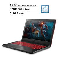 Asus FX504 15.6 Inch FHD 1080P TUF Gaming Laptop, Intel 6-Core i7-8750H up to 4.1 GHz, NVIDIA GTX 1050 Ti, 32GB DDR4 RAM, 512GB SSD, HDMI, WiFi, Bluetooth, Backlit KB, Windows 10