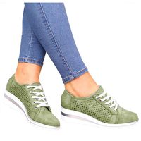 Dainzuy Womens Wedge Sneakers Platform Lace-up Faux Suede Perforated Hidden Heel Slip on Loafer Ankle Booties Green