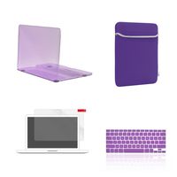 TOP CASE - 4 in 1 Essential Bundle Crystal Hard Case + Sleeve + Keyboard Cover + Screen Protector Compatible Older Gen. MacBook Pro 15" with Retina Model: A1398 (Release 2012-2015) - Purple