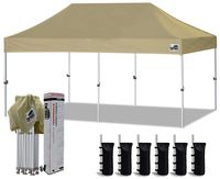 Eurmax 10'x20' Ez Pop Up Canopy Tent Commercial Instant Canopies with Heavy Duty Roller Bag,Bonus 6 Sand Weights Bags (Khaki)