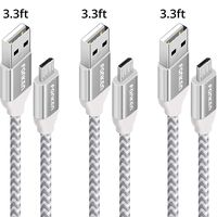 Micro USB Cable, FONKEN Nylon Braided Quick Charge Cable [3-Pack,3.3FT] USB 2.0 Charging and Data Sync Cables Android Charging Cord for Compatible Samsung, Nexus, LG, Motorola, Sony and More (White)