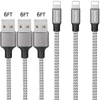 Maitron iPhone Charger, 3PACK 6FT Nylon Braided Lightning Cable Fast Charging High Speed Data Sync Cord Compatible with iPhoneX 8 8Plus 7 7Plus 6s 6sPlus 6 6Plus 5 5s 5c SE iPad iPod and More,White