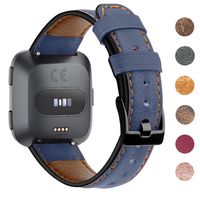 EZCO Leather Bands Compatible with Fitbit Versa/Versa 2 / Versa Lite, Vintage Genuine Leather Band Replacement Strap Wristband Accessories Man Women 5.5"-7.8" Wrist Compatible with Versa Smart Watch