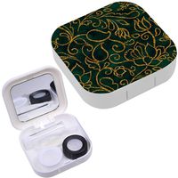 Portable Contact Lens Case Box Travel Kit Mirror + Bottle + Tweezers Container Holder [ Golden Paisley Flores Flowers Tulips ]