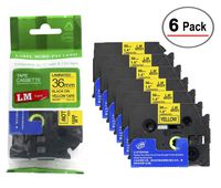6/Pack Premium 1.5" Black Print on Yellow Label Tape, Compatible with Brother TZe-661 P-Touch Tape - TZ661 36mm Laminated Replacement p-Touch Label Tape.