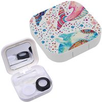 Portable Contact Lens Case Box Travel Kit Mirror + Bottle + Tweezers Container Holder [ Watercolor Lovely Dolphins ]