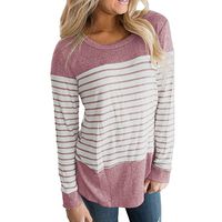 Hemlock Long Sleeves Stripe Shirts Tops Causal Blouse T Shirt Women Soft Cotton Tops (M, Pink)
