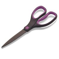 Officemate 8-Inch Non-Stick Scissors with Soft Grip Handle, Black Blades with Black/Purple Handle (94147)