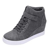 Women's Sneakers High Top Hidden Heel Wedge Sneakers Fashion Lace up Platform Wedge Ankle Booties Casual Shoes Gray