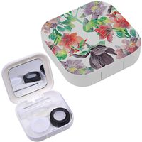 Portable Contact Lens Case Box Travel Kit Mirror + Bottle + Tweezers Container Holder [ Tropical Botanical Floral ]