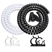 118" Cable Management Sleeve Desk Cord Organizer Cover Black White with 4 Adhesive Cable Clips, VIWIEU 2 Pack Cable Bundler Wire Wrap System for TV/Computer/Home Entertainment